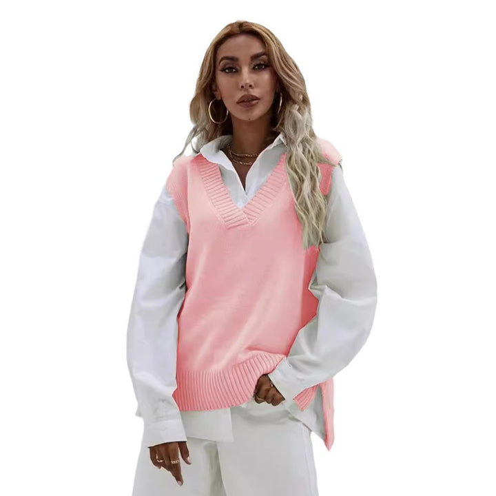 Damen Strickweste mit V-Ausschnitt und geripptem Saum Drune