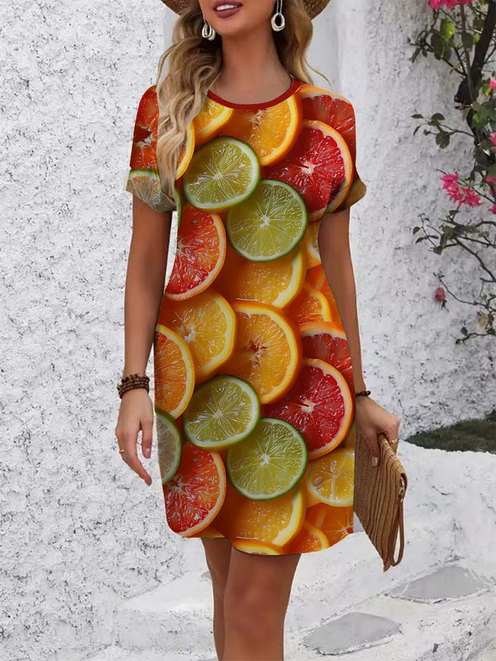Damen T-Shirt Kleid mit floralem Design und bequemem Schnitt Drune
