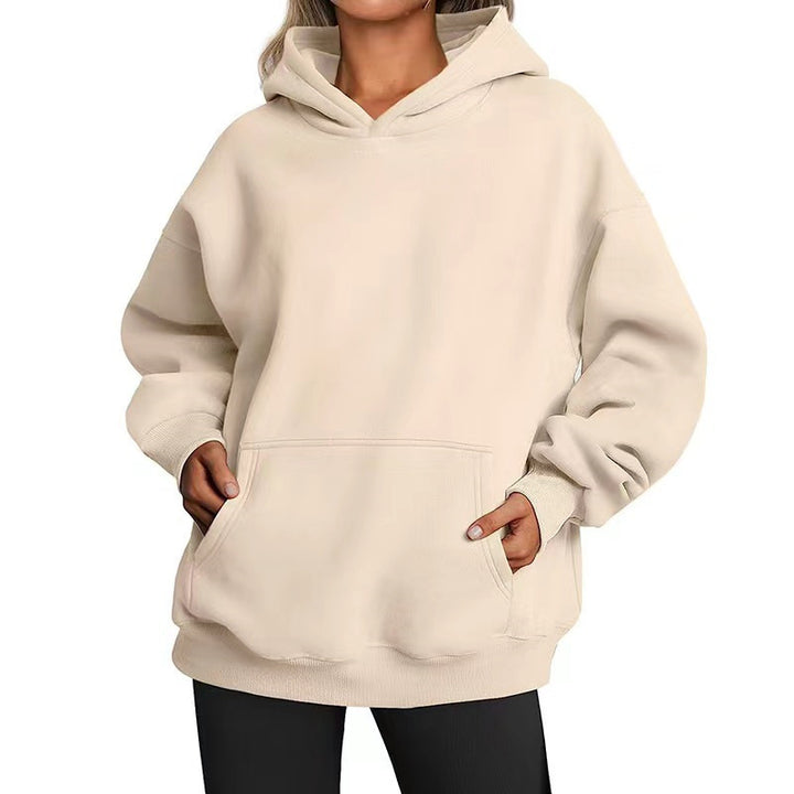Damen nan extralanger Oversize-Kapuzenpullover im Boxy-Schnitt mit Kängurutasche und geripptem Abschluss Drune