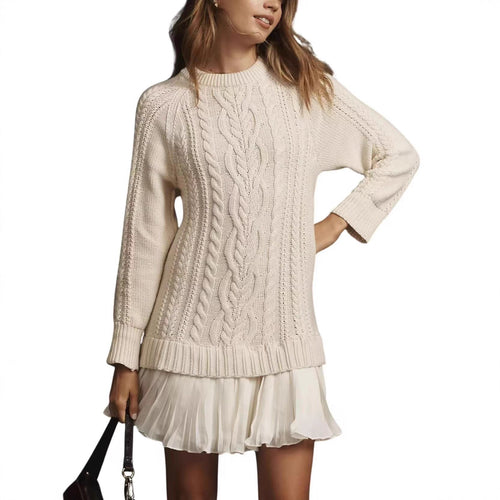 Damen nan Kabelstrick-Pullover mit Tunika-Schnitt, Zopfmuster und Rippbündchen Drune