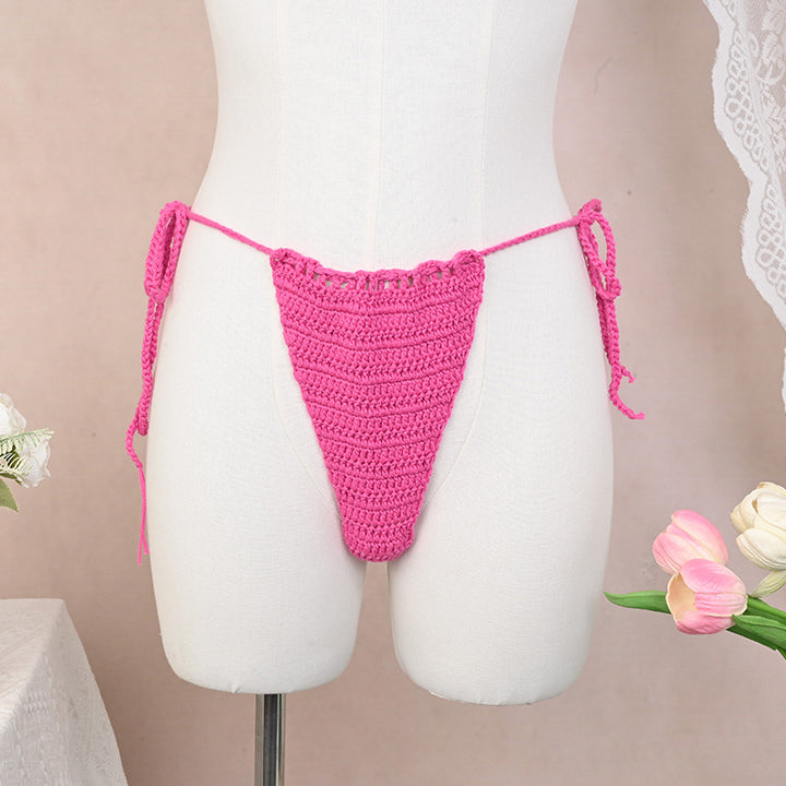 Damen Häkel-Bikini-Oberteil mit floralen Akzenten und verstellbaren Trägern Drune