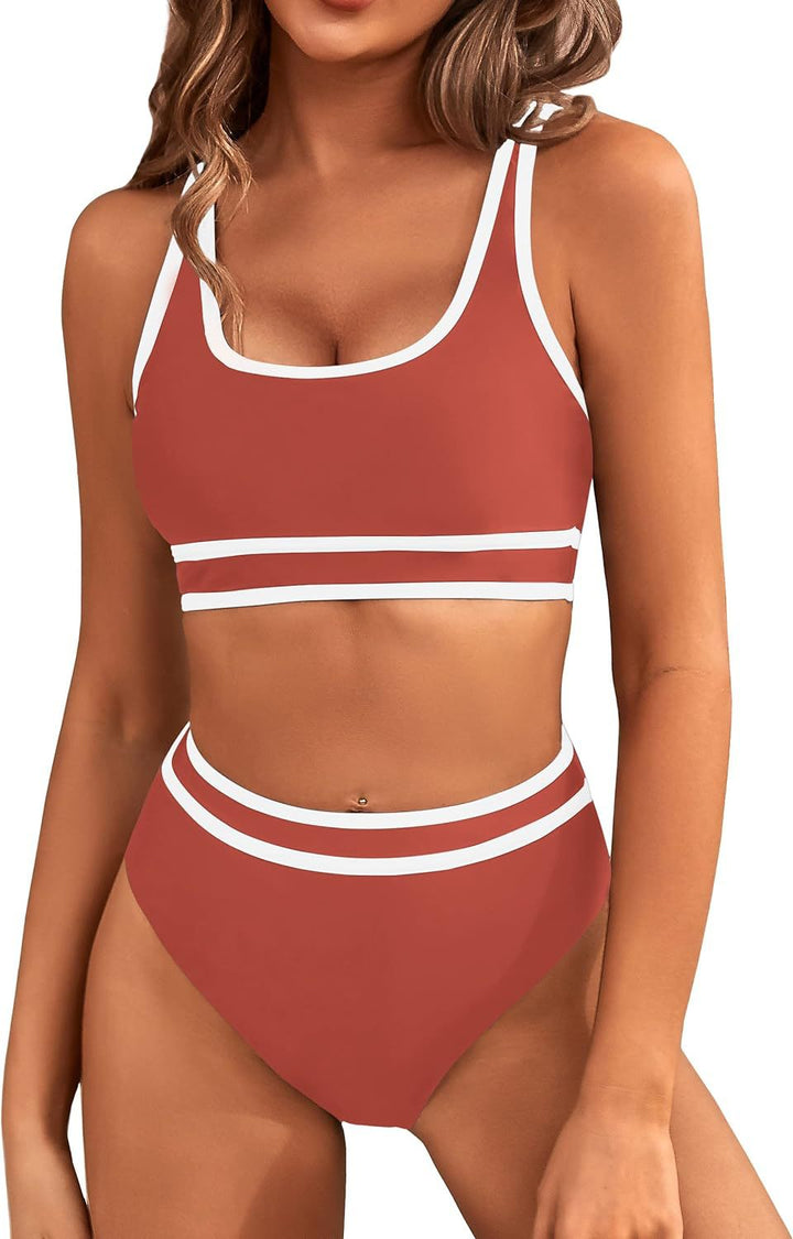 Damen Sportliches Bikini-Set mit breiten Trägern und hohem Schnitt Drune