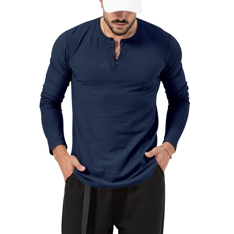 Herren Langarm Henley-Shirt mit modischem Knopfverschluss Drune
