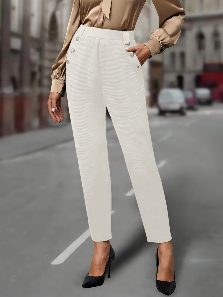 Damen elegante Anzughose mit doppeltem Knopfverschluss und schmalem Bein Drune
