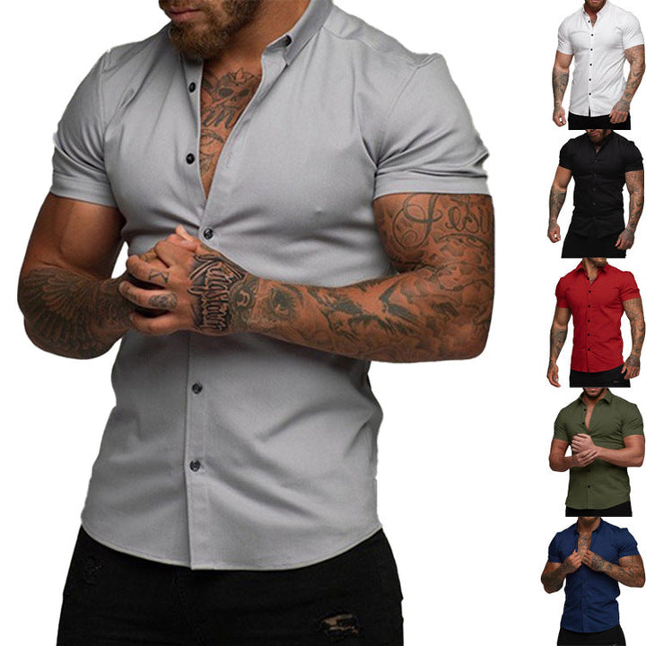 Herren Kurzarmhemd aus atmungsaktivem Baumwollmix mit modernen Knopfdetails Drune