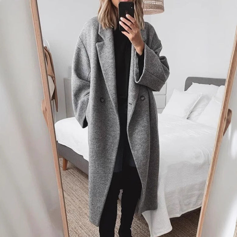 Damen Oversized Wollmantel mit doppelter Knopfleiste und elegantem Schnitt Drune