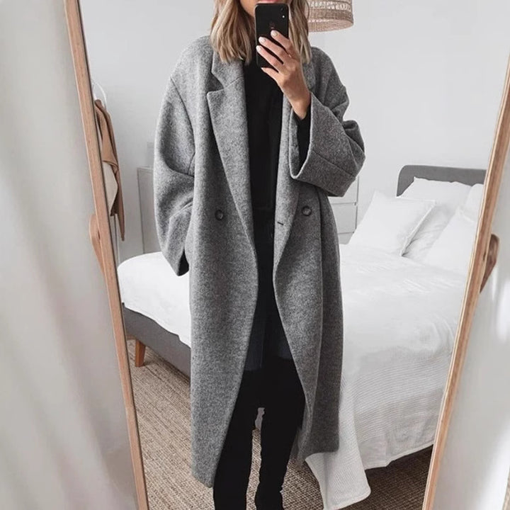 Damen Oversized Wollmantel mit doppelter Knopfleiste und elegantem Schnitt Drune