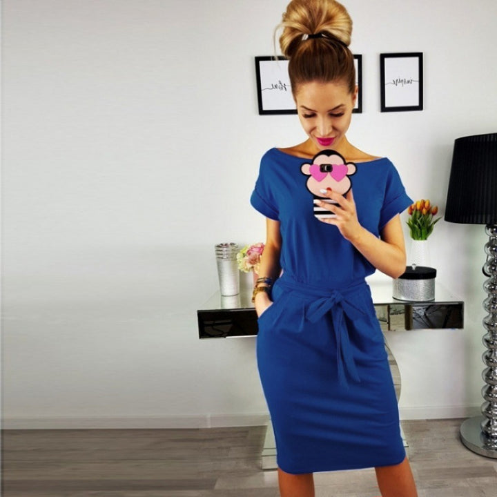 Damen Midikleid mit elegantem Knopf- und Bindegürtel Drune