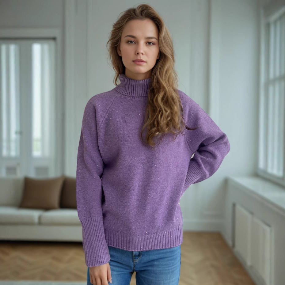 Damen Rollkragenpullover mit strukturiertem Design und Glitzerakzenten Drune