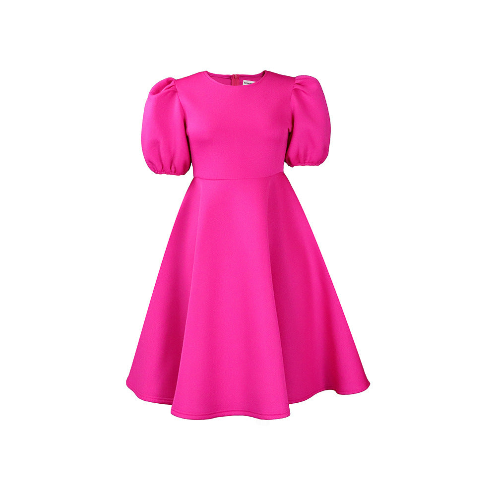 Damen Midi-Kleid mit voluminösen Puffärmeln und schwingendem Rock Drune