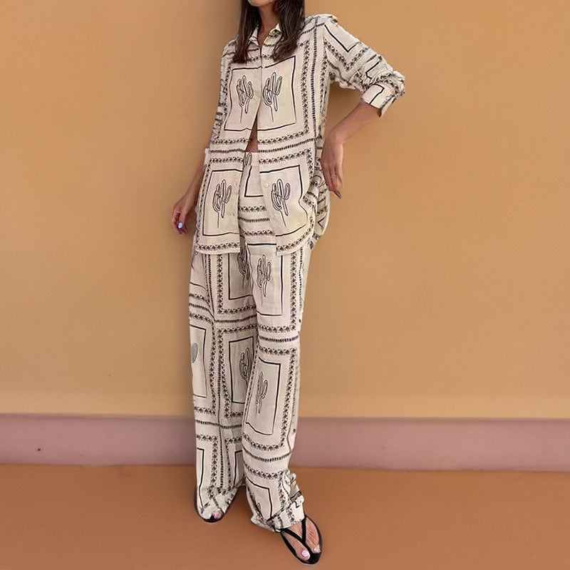 Damen Elegantes Set aus lässiger Bluse und weit geschnittenen Hosen Drune
