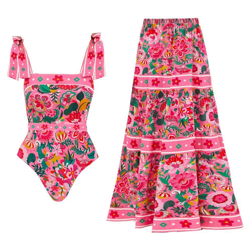 Damen Floral Motive Badeanzug mit verspieltem Trägerdesign Drune