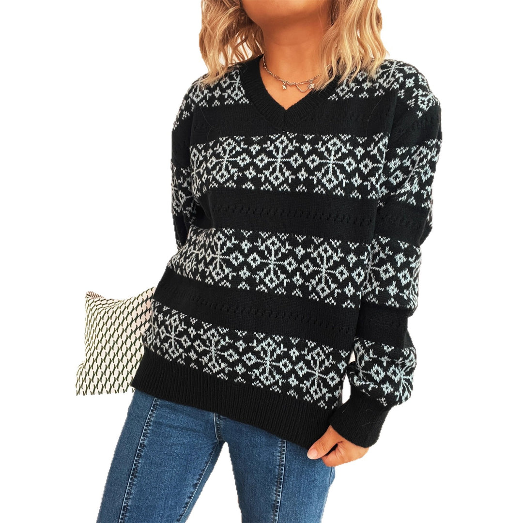 Damen Grobstrickpullover mit winterlichem Schneeflocken-Muster Drune