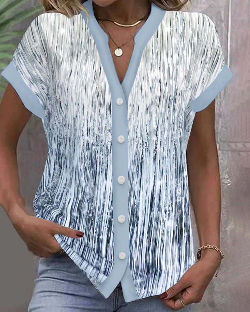 Damen lässige Bluse mit modernen Streifen und Knopfdetails Drune