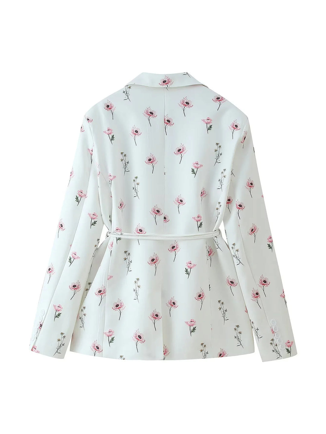 Damen taillierter Blazer mit floralem Muster und Bindegürtel Drune