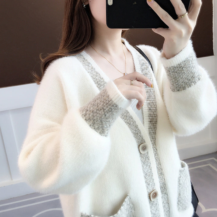 Damen Strickjacke mit modernem Farbkontrast und großen Taschen Drune