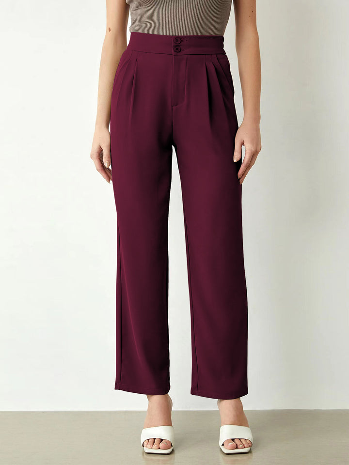 Damen elegante weite Stoffhose mit Bundfalten und hohem Taillenbündchen Drune