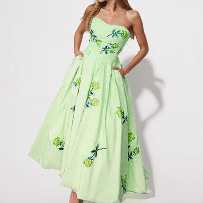 Damen Strapless Ballkleid mit eleganten Stickereien und weitem Rock Drune