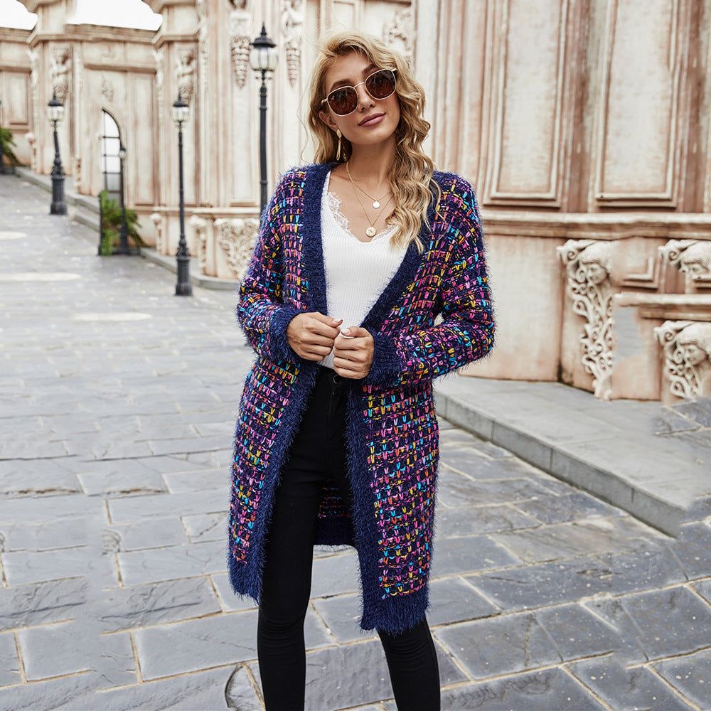 Damen farbenfrohe Strickjacke mit Strukturen und fransigem Abschluss Drune