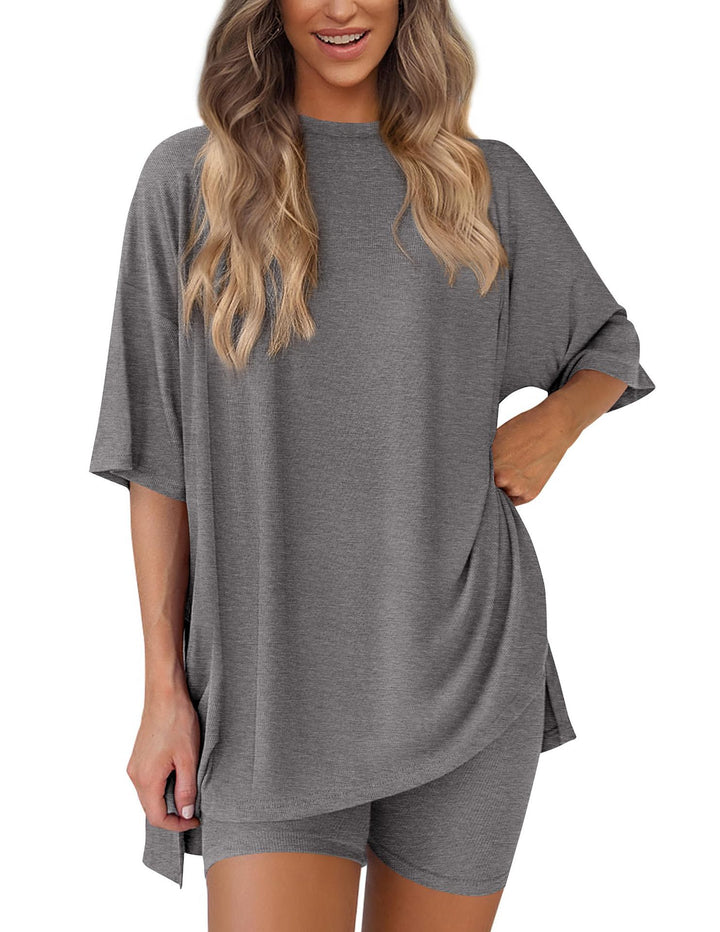 Damen Lässiges Lounge-Set mit übergroßem Oberteil und kurzen Hosen Drune