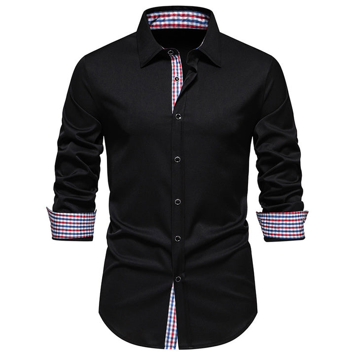 Herren elegantes Langarmhemd mit modernen Karodetails Drune