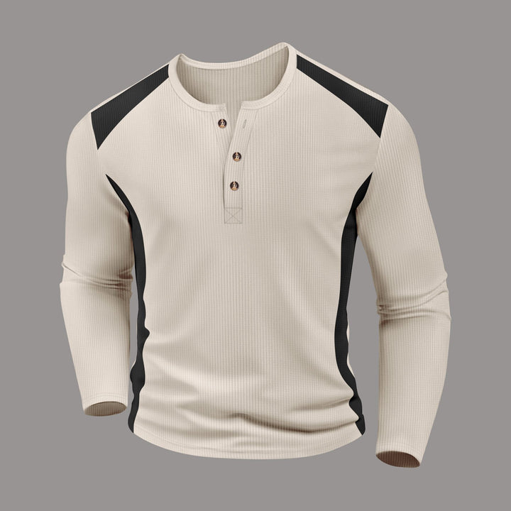 Herren Langarm-Henley-Shirt aus atmungsaktivem Material mit Kontrastdetails Drune
