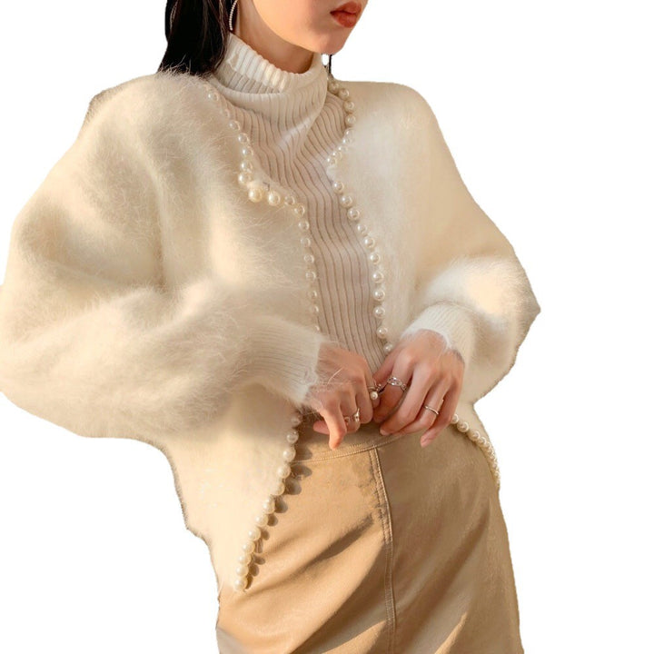 Damen Luxuriöse Strickjacke mit Perlendetails und voluminösen Ärmeln Drune
