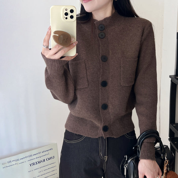 Damen Modische Strickjacke mit praktischen Taschen und Knopfverschluss Drune