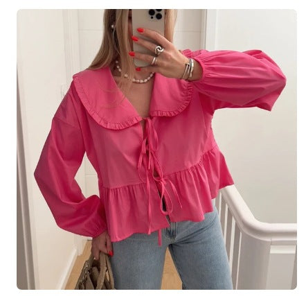 Damen Bluse mit Rüschendetails und tailliertem Schnitt Drune