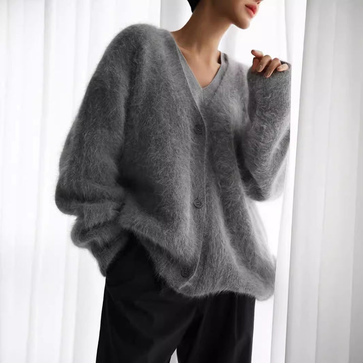 Damen weicher Strickcardigan mit luxuriösem Mohair-Anteil und lässigem Schnitt Drune