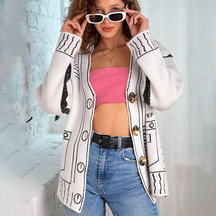 Damen modische Strickjacke mit asymmetrischem Design und dekorativen Knöpfen Drune