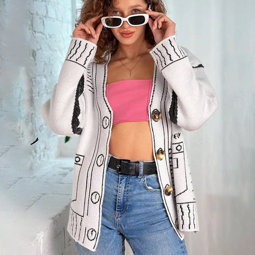 Damen modische Strickjacke mit asymmetrischem Design und dekorativen Knöpfen Drune