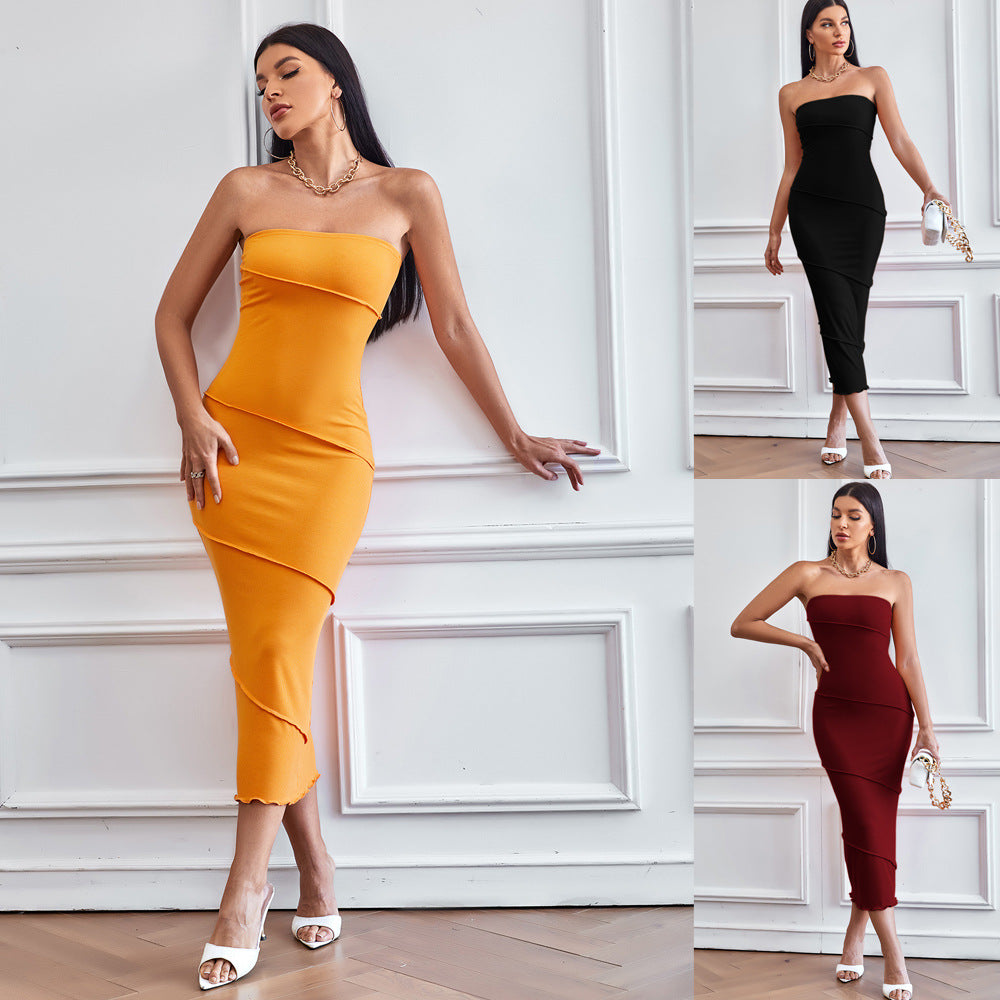 Damen Midikleid mit tailliertem Schnitt und schulterfreiem Design Drune