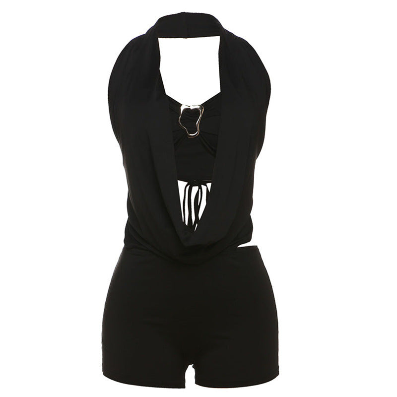 Damen Eleganter Badeanzug mit tiefem V-Ausschnitt und Wickeldetails Drune