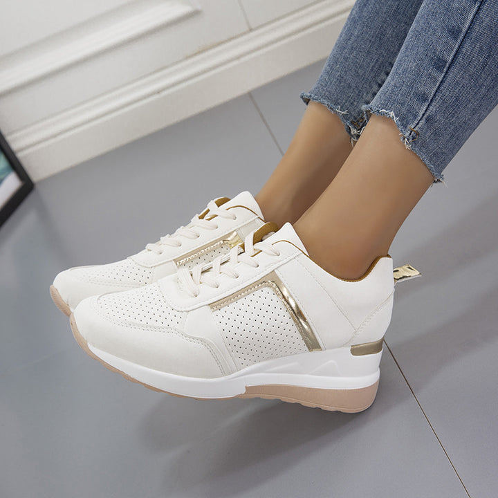 Damen nan sportive Plateau-Sneaker mit perforiertem Microfaser-Obermaterial gepolstertem Komfortfutter und reflektierendem Zierstreifen Drune