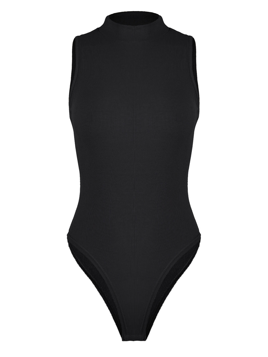 Damen Hochwertiger ärmelloser Body mit hohem Kragen und Ripp-Design Drune