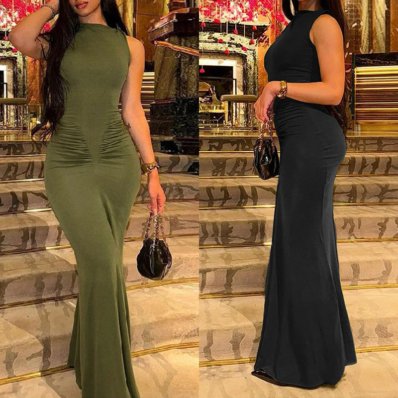 Damen Maxikleid mit körperbetontem Schnitt und eleganter Drapierung Drune