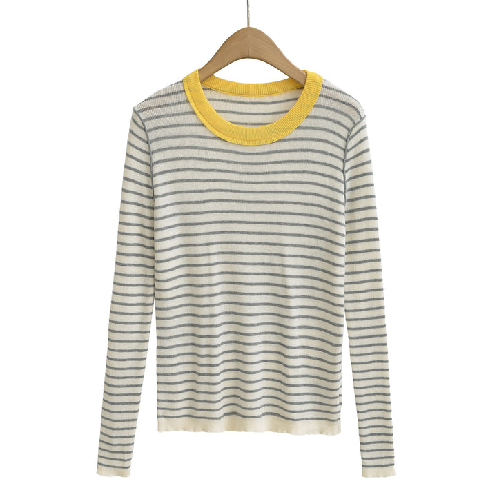 Damen gestreifter Langarmpullover mit Rundhalsausschnitt Drune