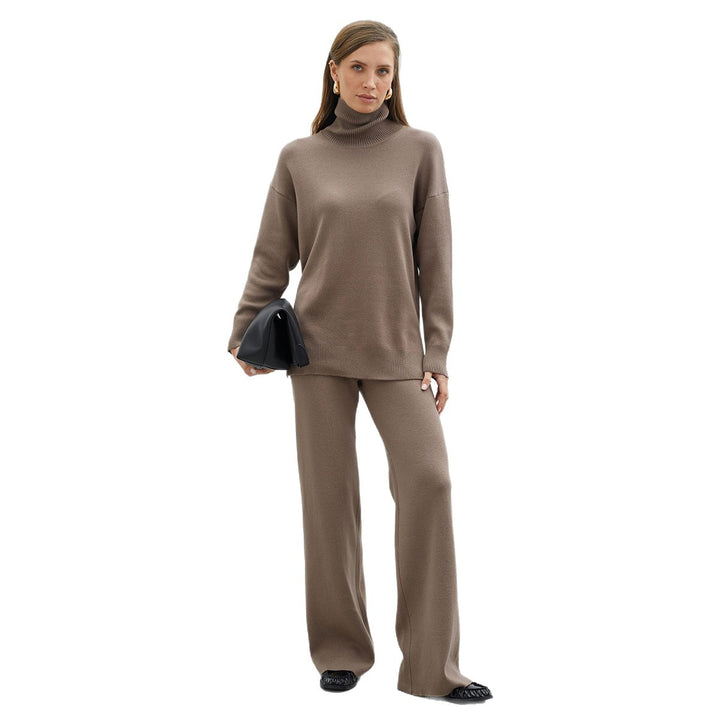 Damen Weit geschnittenes Strick-Pullover-Set mit hohem Kragen und komfortabler Passform Drune