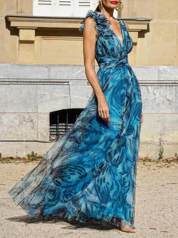 Damen Elegantes Maxikleid mit zarten Rüschendetails und blickdichtem Chiffon Drune