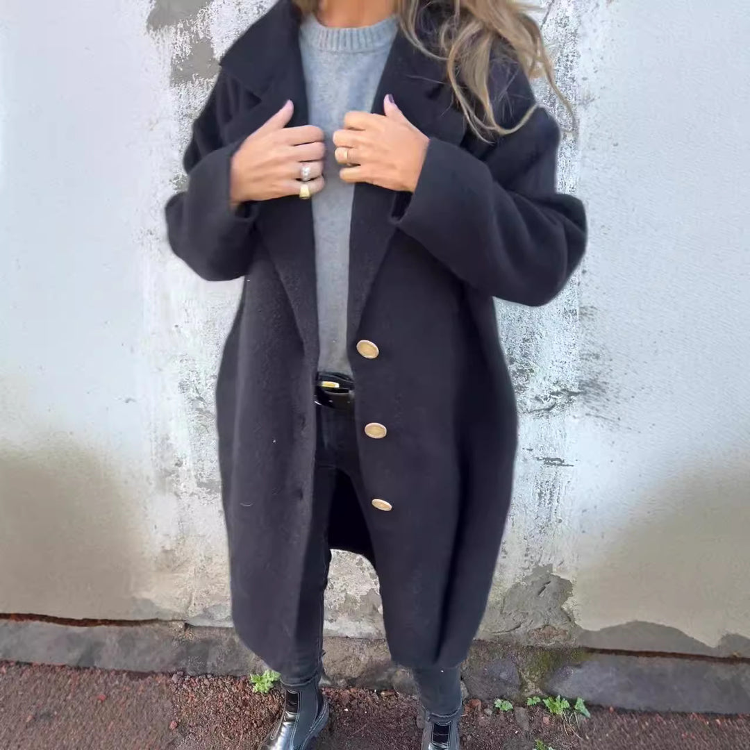 Damen Wollmantel mit modernem Schnitt und großen Knopfdetails Drune