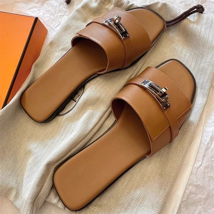 Damen Stylische Flache Sandalen mit modischem Schnallenakzent Drune