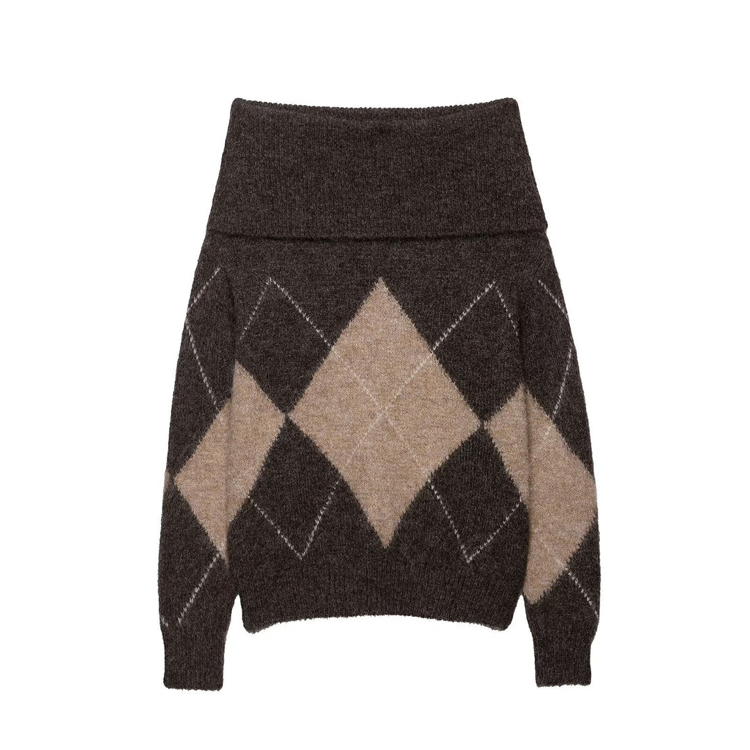Damen lässiger Strickpullover mit modernem Rauten-Muster Drune
