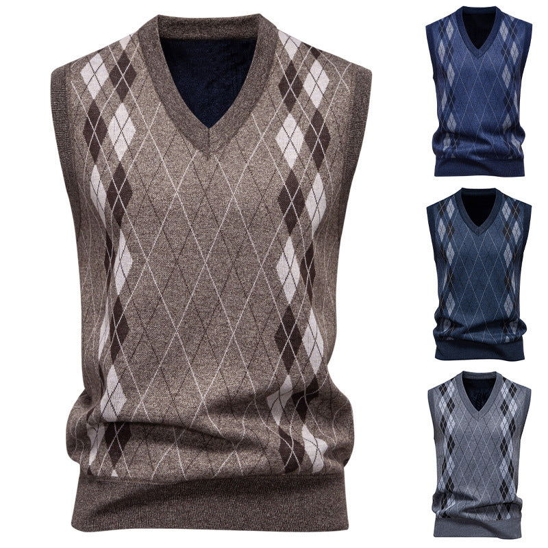 Herren nan elegante Rautenmuster-Strickweste mit V-Ausschnitt und leichtem Baumwollmix Drune