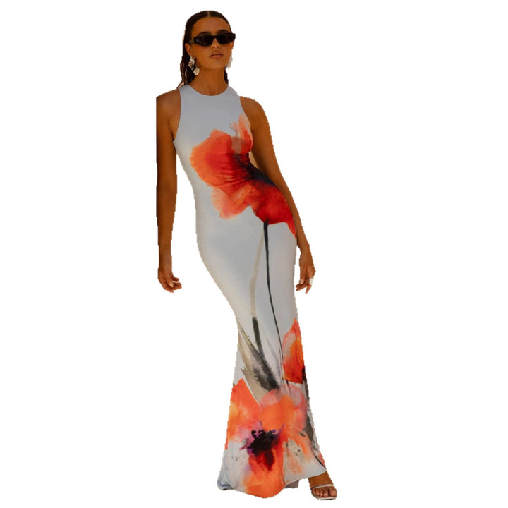 Damen Elegantes Maxikleid mit floralem Druck und figurbetontem Schnitt Drune