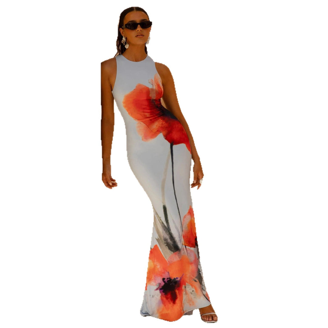 Damen Maxikleid mit floralen Akzenten und figurbetontem Schnitt Drune