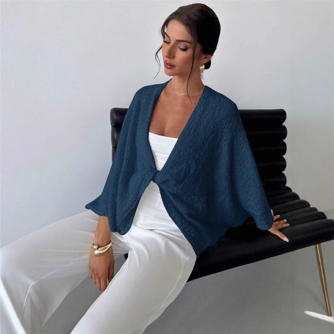 Damen lässige Wickeljacke mit weiten Ärmeln und strukturiertem Stoff Drune