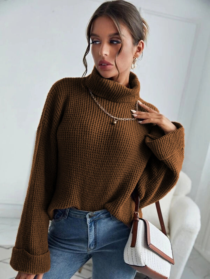 Damen lockerer Strickpullover mit hohem Kragen und weitem Schnitt Drune