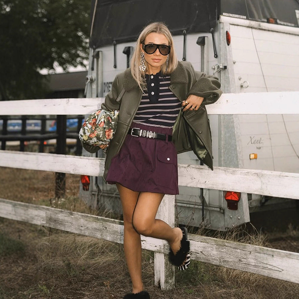 Damen Kunstlederjacke mit flauschigem Kragen und praktischen Taschen Drune