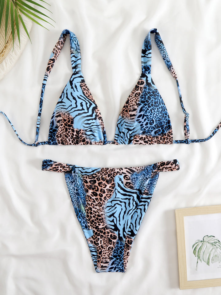 Damen Triangel-Bikini-Set mit modischem Tiermuster Drune